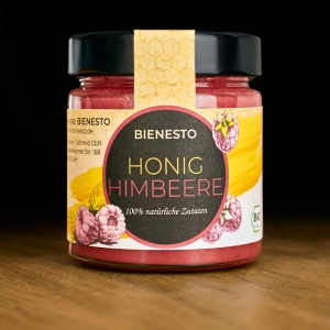 Honig-Himbeere, der sommerliche Bio-Furchtaufstrich aus 100% natürlichen Zutaten im 250g Glas von Bienesto