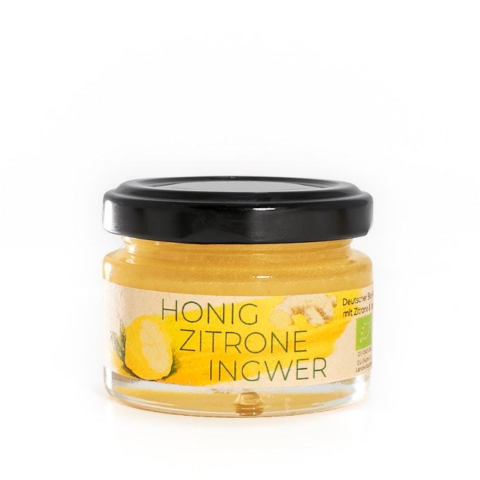 50g Probierglas mit Honig-Zitrone-Ingwer Bio